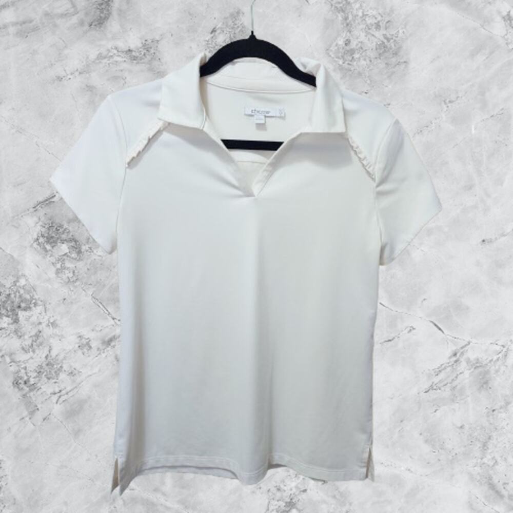 Chico's Zenergy UPF White Polo Top Small Ruffles